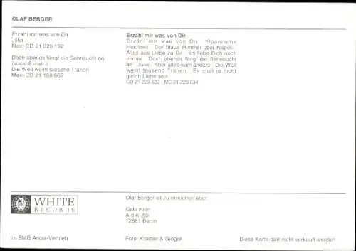 Ak Sänger Olaf Berger, Portrait, Autogramm