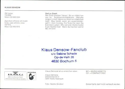 Ak Sänger Klaus Densow, Zeit zu zweit, Portrait, Autogramm