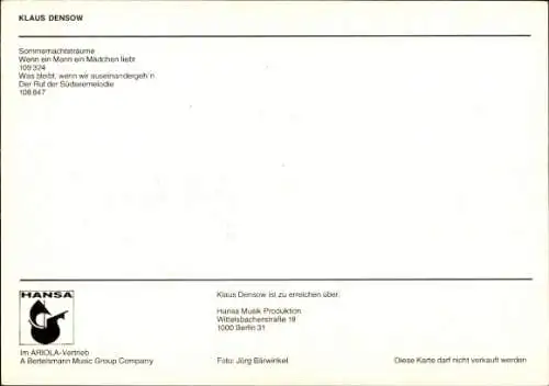 Ak Sänger Klaus Densow, Sommernachtrsträume, Portrait, Autogramm