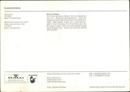 Ak Sänger Klaus Densow, Zeit zu Zweit, Portrait, Autogramm