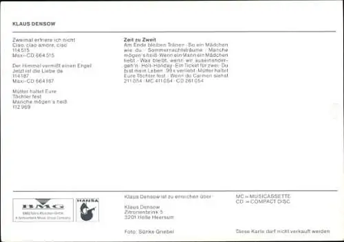Ak Sänger Klaus Densow, Zeit zu Zweit, Portrait, Autogramm