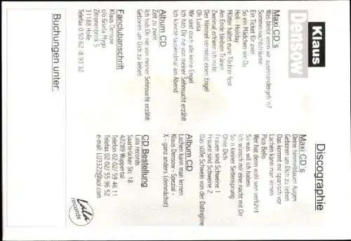 Ak Sänger Klaus Densow, Portrait, Autogramm