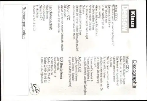 Ak Sänger Klaus Densow, Portrait, Autogramm