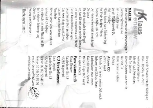 Ak Sänger Klaus Densow, Portrait, Autogramm