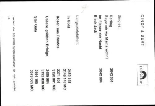 Ak Sänger Cindy und Bert, Portrait, Autogramm