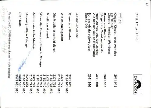 Ak Sänger Cindy und Bert, Portrait, Autogramm