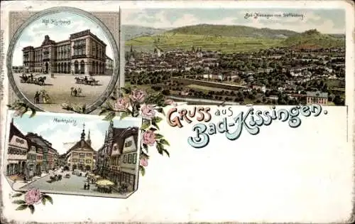 Litho Bad Kissingen Unterfranken Bayern, Königliches Kurhaus, Marktplatz