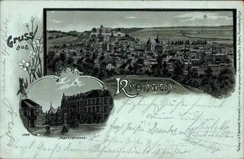 Mondschein Litho Kronach in Oberfranken, Gesamtansicht, Marktstraße