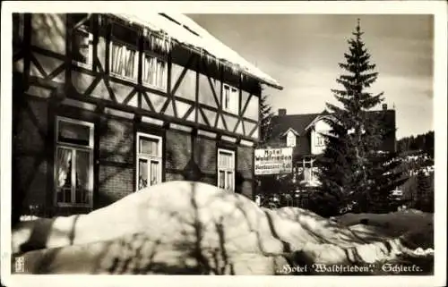 Ak Schierke Wernigerode im Harz, Hotel Waldfrieden, Winter