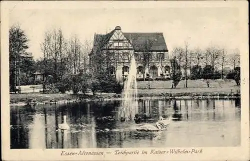 Ak Altenessen Essen im Ruhrgebiet, Kaiser Wilhelm-Park, Restaurant, Teichpartie