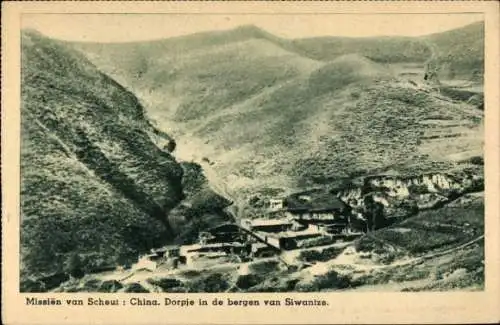 Ak China, Missions de Scheut, Hameau dans les montagnes de Siwantse