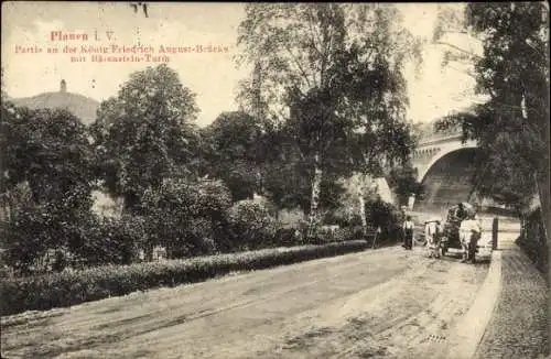 Ak Plauen im Vogtland, König Friedrich August Brücke, Bärenstein-Turm