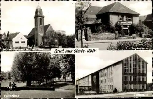 Ak Steele Rott Essen im Ruhrgebiet, Marienkirche, Realschule, Jugendheim