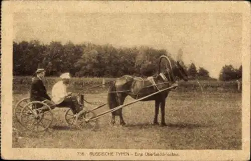 Ak Russische Typen, Eine Überlanddroschke, Pferdewagen