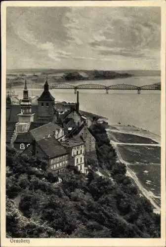 Ak Grudziądz Graudenz Westpreußen, Panorama, Brücke