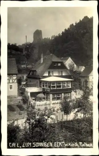 Foto Ak Kurort Rathen im Elbsandsteingebirge, Café zum sonnigen Eck