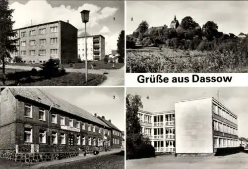 Ak Dassow in Mecklenburg, Neubauten, Kirche, HO-Gaststätte Volkshaus, Polytechnische Oberschule