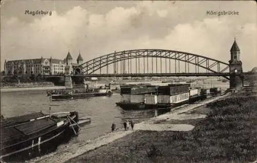 Ak Magdeburg in Sachsen Anhalt, Flusspartie mit Königsbrücke, Suhr's Strombad