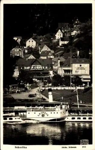 Ak Schmilka Bad Schandau Sächsische Schweiz, Restaurant Café Richter, Schiff Leipzig auf der Elbe