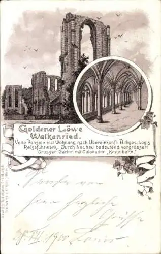 Litho Walkenried Niedersachsen, Ruinen, Pension Goldener Löwe