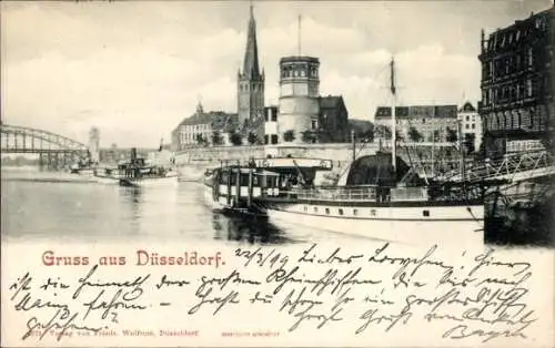 Ak Düsseldorf am Rhein, Teilansicht, Schiffe