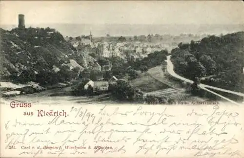 Ak Kiedrich im Rheingau Taunus, Panorama, Ruine Scharfenstein