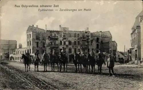 Ak Tschernyschewskoje Eydtkuhnen Ostpreußen, Kriegszerstörungen am Markt, 1. WK