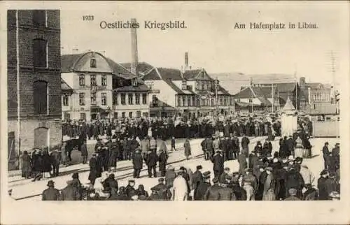 Ak Liepaja Libau Lettland, Hafenplatz, östliches Kriegsbild