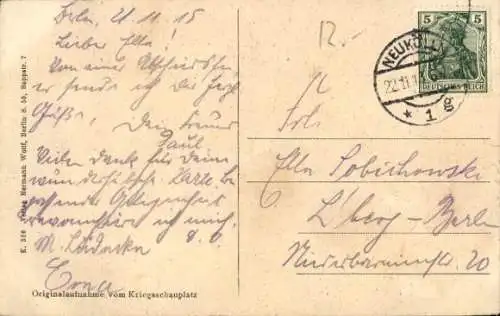 Ak Pillkallen Russland, Zerstörter Ort mit Soldaten