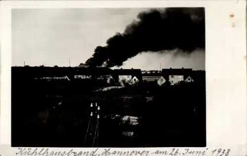 Foto Ak Hannover in Niedersachsen, Kühlhausbrand 26. Juni 1938