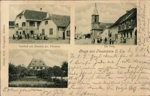 Ak Fessenheim Elsass Haut Rhin, Gasthof mit Ölmühle, Post, Pfarrhaus