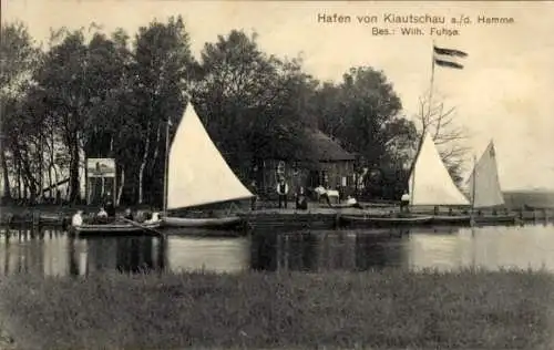 Ak Osterholz Scharmbeck in Niedersachsen, Gastwirtschaft Hafen von Kiautschau an der Hamme