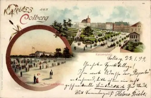 Litho Kołobrzeg Kolberg Pommern, Kaiserplatz, Strandschloss