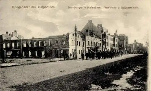 Ak Nesterow Stallupönen Ostpreußen, Alter Markt, Goldaper Straße, Kriegszerstörung I. WK