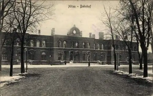 Ak Jelgava Mitau Lettland, Bahnhof, Kriegszerstörung I. WK