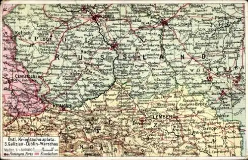 Landkarten Ak Östlicher Kriegsschauplatz 1. WK, Galizien, Lublin, Warschau