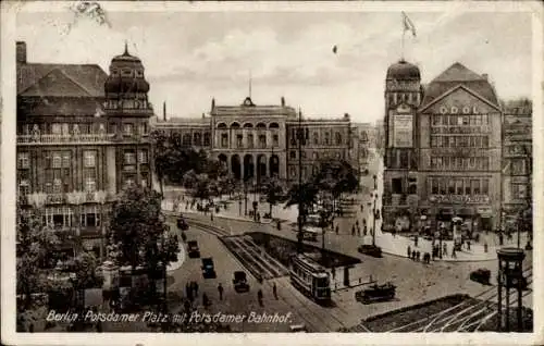 Ak Berlin Tiergarten, Potsdamer Platz mit Potsdamer Bahnhof, Straßenbahn