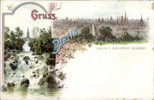 Litho Berlin Kreuzberg, Wasserfall im Victoria Park, Panorama