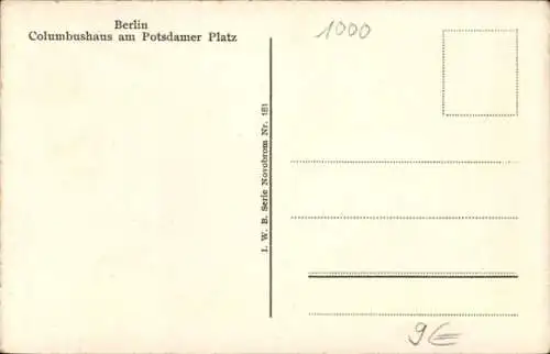 Ak Berlin Tiergarten, Potsdamer Platz, Columbushaus, Straßenbahn