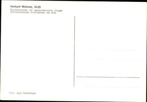 Ak Stellvertretender Vorsitzender der SPD, Herbert Wehner, Portrait, Autogramm