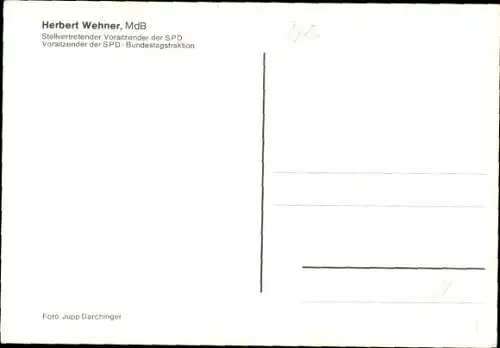 Ak Stellvertretender Vorsitzender der SPD, Herbert Wehner, Portrait, Autogramm