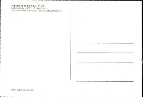 Ak Stellvertretender Vorsitzender der SPD, Herbert Wehner, Portrait, Autogramm