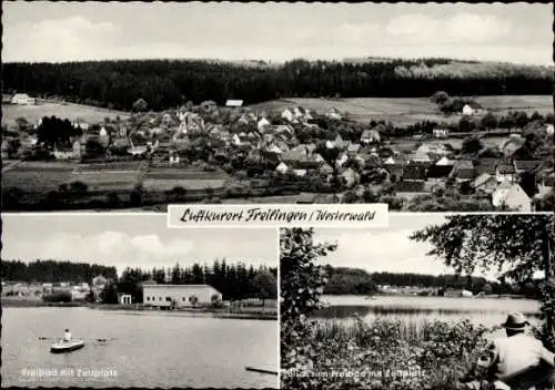 Ak Freilingen im Westerwald, Panorama, Freibad mit Zeltplatz