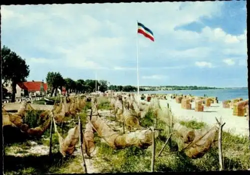 Ak Haffkrug Scharbeutz Ostholstein, Ostseebad, Strand, Strandkörbe, Fischerreusen