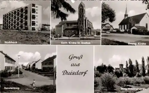 Ak Duisdorf Bonn am Rhein, Hochhaus, kath. Kirche St. Rochus, Bendenweg, Burg Medinghoven