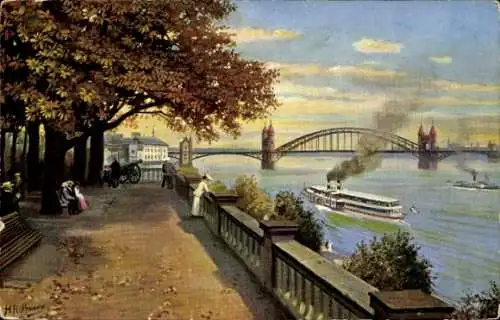 Künstler Ak Hoffmann, H., Bonn am Rhein, Blick vom alten Zoll, Brücke,, Boot