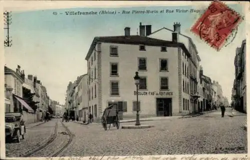 Ak Villefranche sur Saône Rhône, Rue Pierre-Morin, Rue Victor-Hugo
