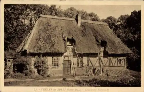 Ak Veules les Roses Seine Maritime, Chaumiere Normande