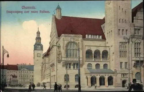 Ak Chemnitz, Haupteingang zum neuen Rathaus