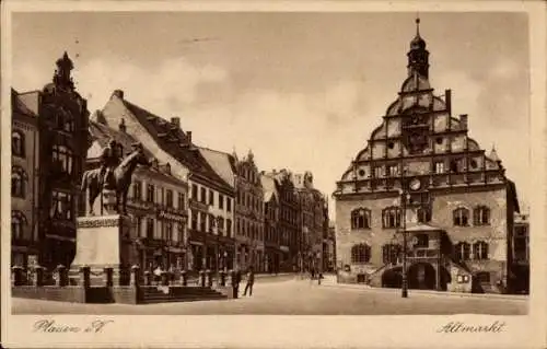 Ak Plauen im Vogtland,  Altmarkt, Pelzwarengeschäft, König Albert-Denkmal